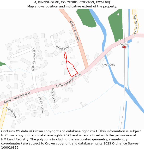 4, KINGSHOLME, COLYFORD, COLYTON, EX24 6RJ: Location map and indicative extent of plot