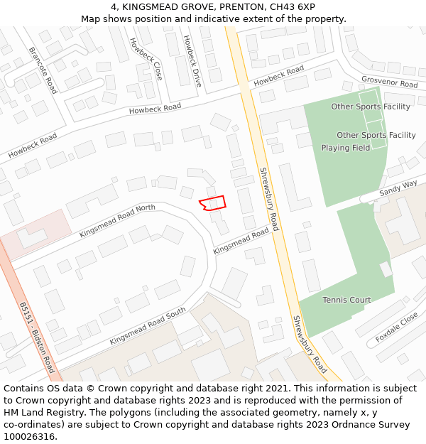 4, KINGSMEAD GROVE, PRENTON, CH43 6XP: Location map and indicative extent of plot