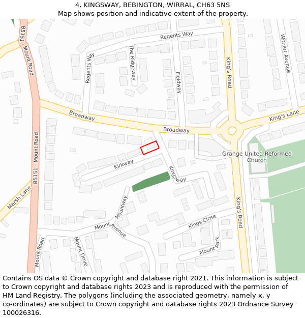 4, KINGSWAY, BEBINGTON, WIRRAL, CH63 5NS: Location map and indicative extent of plot