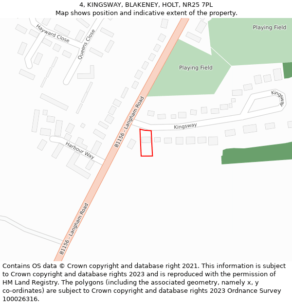 4, KINGSWAY, BLAKENEY, HOLT, NR25 7PL: Location map and indicative extent of plot