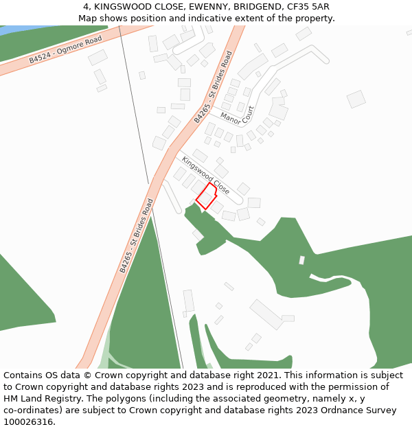 4, KINGSWOOD CLOSE, EWENNY, BRIDGEND, CF35 5AR: Location map and indicative extent of plot