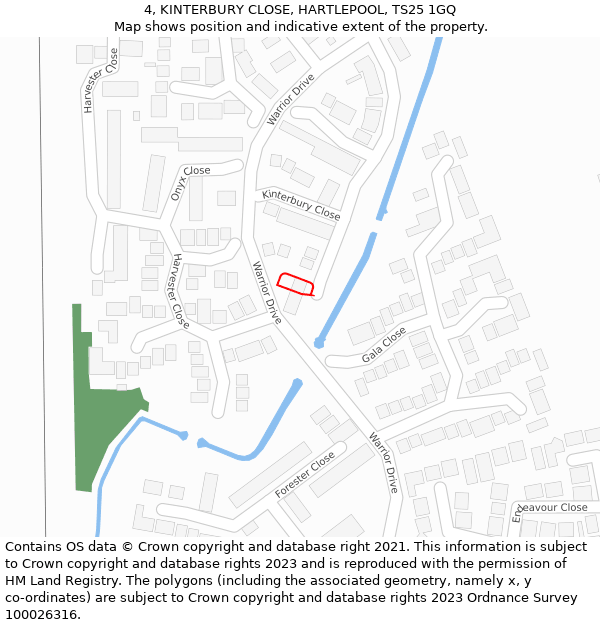 4, KINTERBURY CLOSE, HARTLEPOOL, TS25 1GQ: Location map and indicative extent of plot