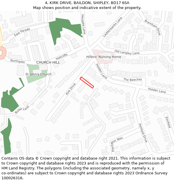 4, KIRK DRIVE, BAILDON, SHIPLEY, BD17 6SA: Location map and indicative extent of plot