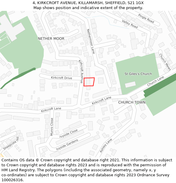 4, KIRKCROFT AVENUE, KILLAMARSH, SHEFFIELD, S21 1GX: Location map and indicative extent of plot