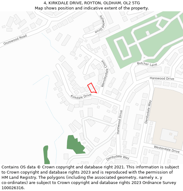 4, KIRKDALE DRIVE, ROYTON, OLDHAM, OL2 5TG: Location map and indicative extent of plot