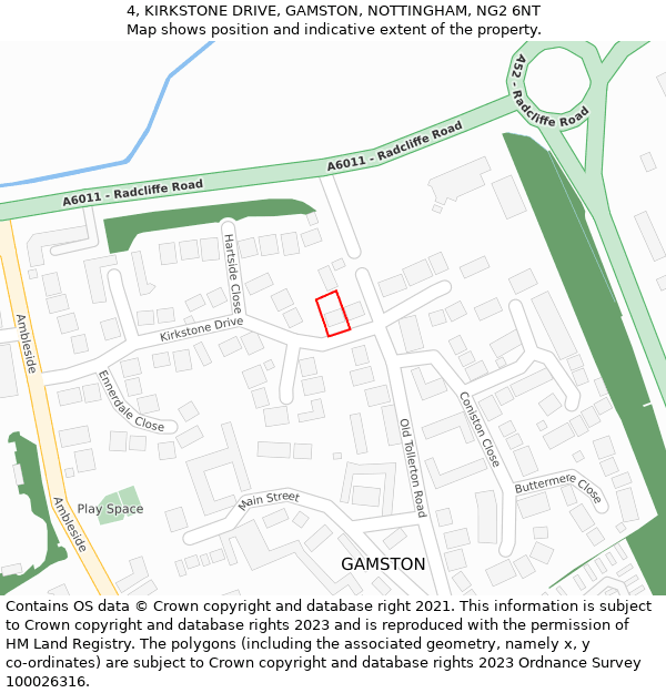 4, KIRKSTONE DRIVE, GAMSTON, NOTTINGHAM, NG2 6NT: Location map and indicative extent of plot