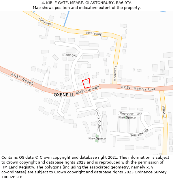 4, KIRLE GATE, MEARE, GLASTONBURY, BA6 9TA: Location map and indicative extent of plot