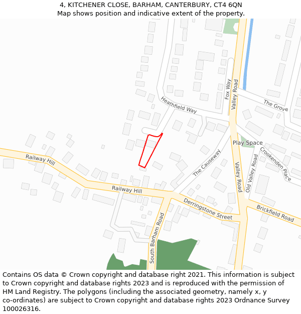 4, KITCHENER CLOSE, BARHAM, CANTERBURY, CT4 6QN: Location map and indicative extent of plot