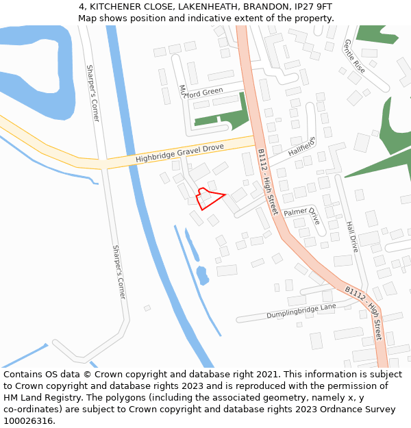 4, KITCHENER CLOSE, LAKENHEATH, BRANDON, IP27 9FT: Location map and indicative extent of plot