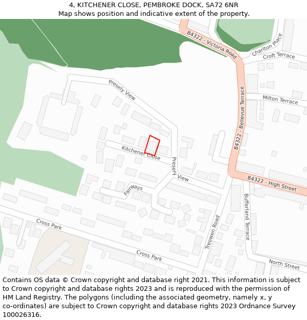 4, KITCHENER CLOSE, PEMBROKE DOCK, SA72 6NR: Location map and indicative extent of plot