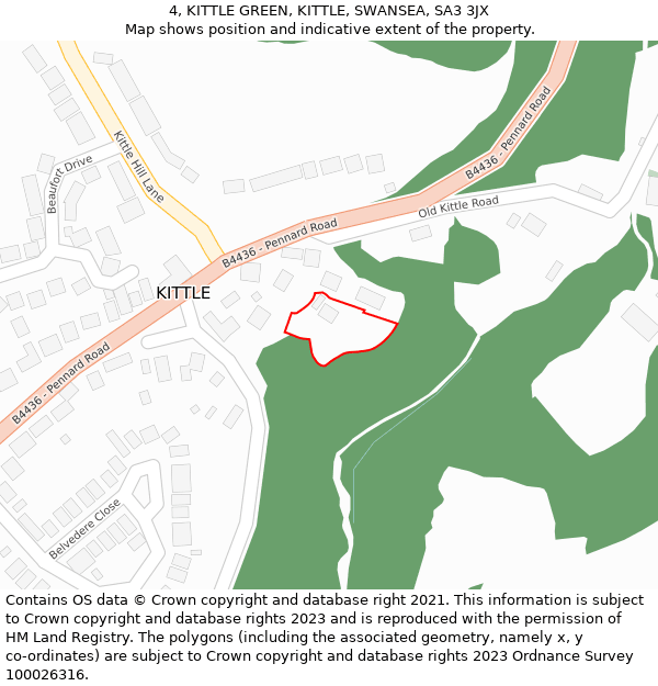 4, KITTLE GREEN, KITTLE, SWANSEA, SA3 3JX: Location map and indicative extent of plot