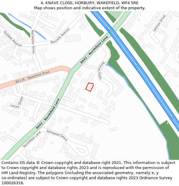 4, KNAVE CLOSE, HORBURY, WAKEFIELD, WF4 5RE: Location map and indicative extent of plot