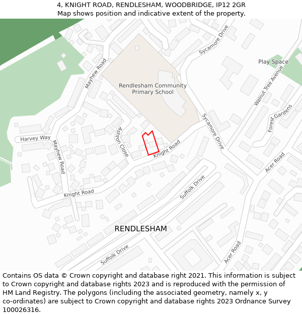 4, KNIGHT ROAD, RENDLESHAM, WOODBRIDGE, IP12 2GR: Location map and indicative extent of plot