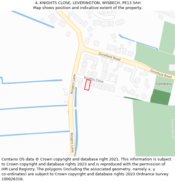 4, KNIGHTS CLOSE, LEVERINGTON, WISBECH, PE13 5AH: Location map and indicative extent of plot