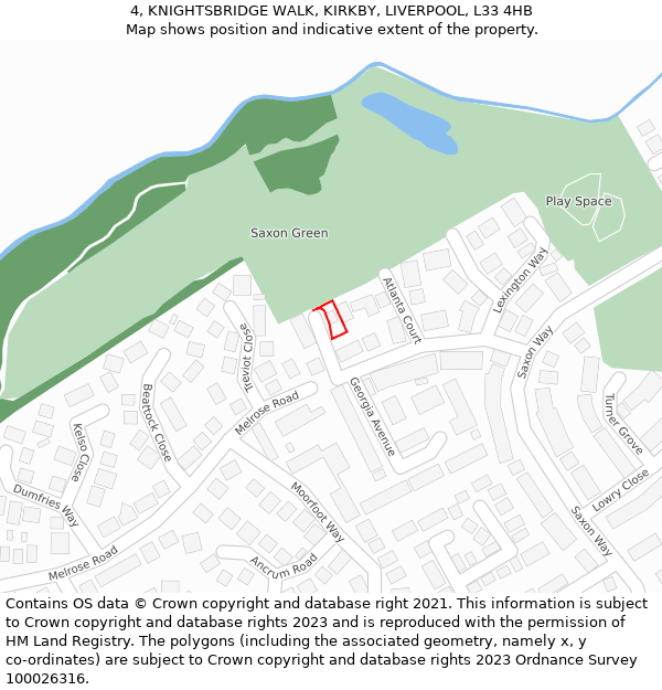 4, KNIGHTSBRIDGE WALK, KIRKBY, LIVERPOOL, L33 4HB: Location map and indicative extent of plot