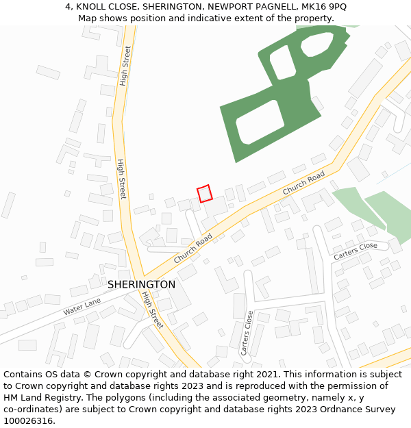 4, KNOLL CLOSE, SHERINGTON, NEWPORT PAGNELL, MK16 9PQ: Location map and indicative extent of plot