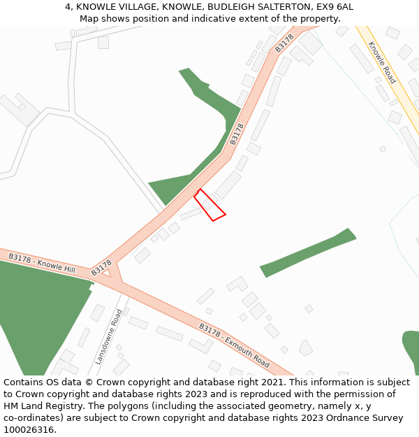 4, KNOWLE VILLAGE, KNOWLE, BUDLEIGH SALTERTON, EX9 6AL: Location map and indicative extent of plot