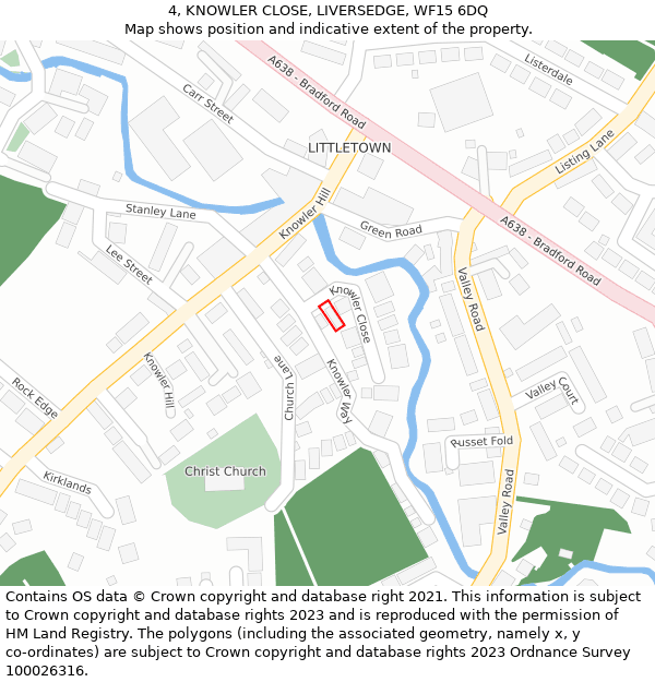 4, KNOWLER CLOSE, LIVERSEDGE, WF15 6DQ: Location map and indicative extent of plot