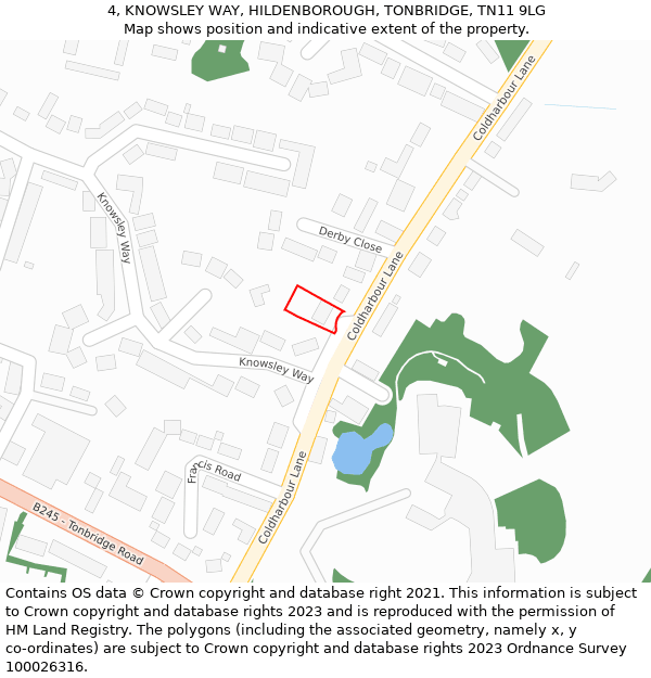 4, KNOWSLEY WAY, HILDENBOROUGH, TONBRIDGE, TN11 9LG: Location map and indicative extent of plot