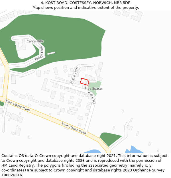 4, KOST ROAD, COSTESSEY, NORWICH, NR8 5DE: Location map and indicative extent of plot