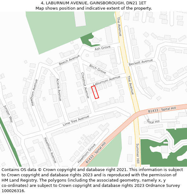 4, LABURNUM AVENUE, GAINSBOROUGH, DN21 1ET: Location map and indicative extent of plot