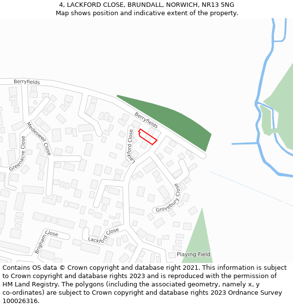 4, LACKFORD CLOSE, BRUNDALL, NORWICH, NR13 5NG: Location map and indicative extent of plot