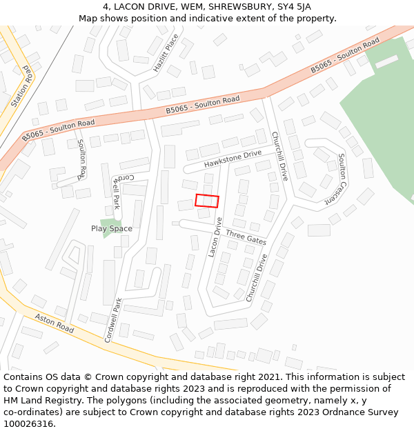 4, LACON DRIVE, WEM, SHREWSBURY, SY4 5JA: Location map and indicative extent of plot