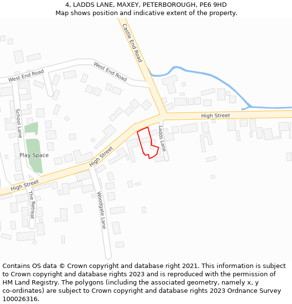 4, LADDS LANE, MAXEY, PETERBOROUGH, PE6 9HD: Location map and indicative extent of plot