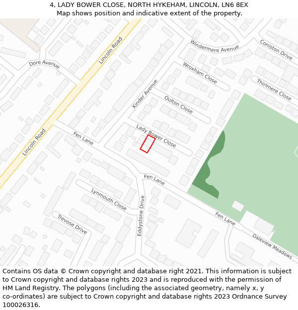 4, LADY BOWER CLOSE, NORTH HYKEHAM, LINCOLN, LN6 8EX: Location map and indicative extent of plot