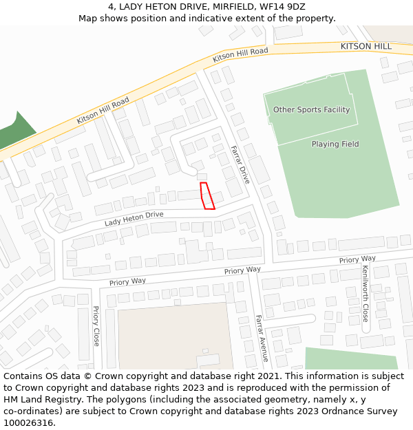 4, LADY HETON DRIVE, MIRFIELD, WF14 9DZ: Location map and indicative extent of plot
