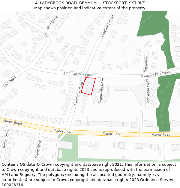 4, LADYBROOK ROAD, BRAMHALL, STOCKPORT, SK7 3LZ: Location map and indicative extent of plot