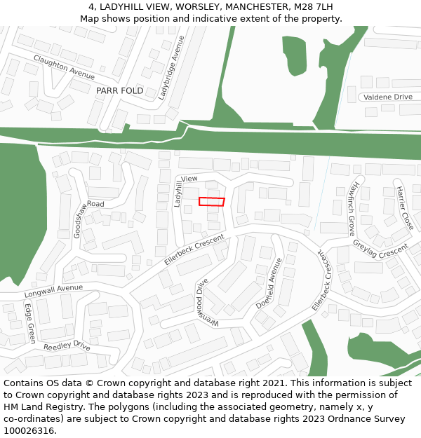 4, LADYHILL VIEW, WORSLEY, MANCHESTER, M28 7LH: Location map and indicative extent of plot