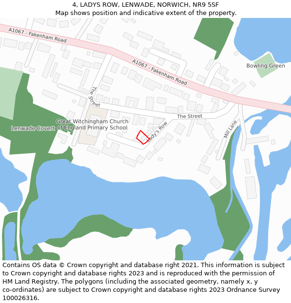 4, LADYS ROW, LENWADE, NORWICH, NR9 5SF: Location map and indicative extent of plot