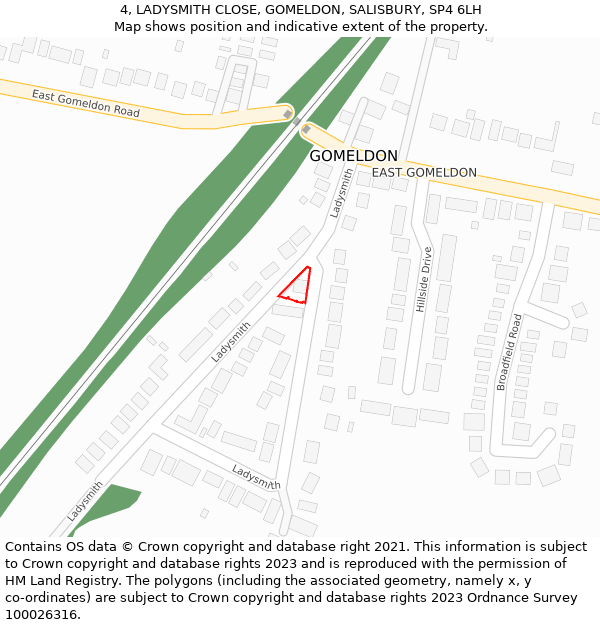 4, LADYSMITH CLOSE, GOMELDON, SALISBURY, SP4 6LH: Location map and indicative extent of plot