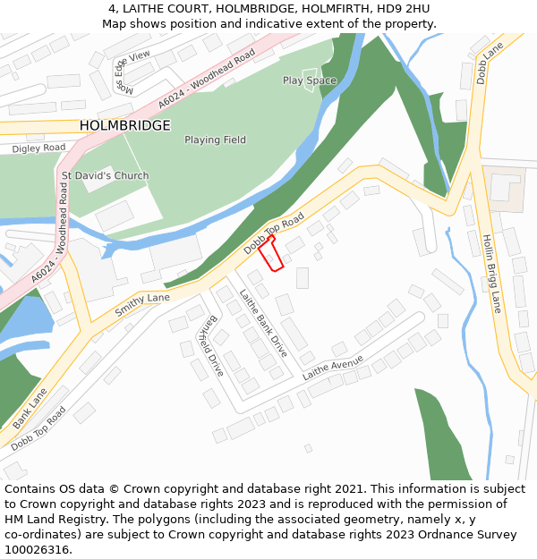 4, LAITHE COURT, HOLMBRIDGE, HOLMFIRTH, HD9 2HU: Location map and indicative extent of plot