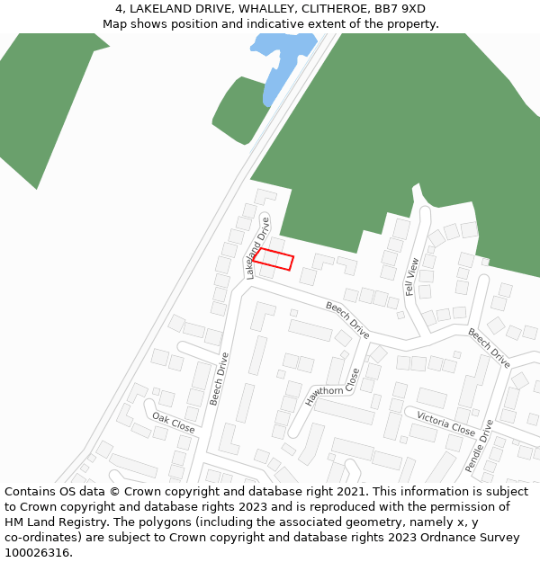 4, LAKELAND DRIVE, WHALLEY, CLITHEROE, BB7 9XD: Location map and indicative extent of plot