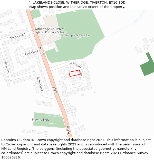 4, LAKELANDS CLOSE, WITHERIDGE, TIVERTON, EX16 8DD: Location map and indicative extent of plot