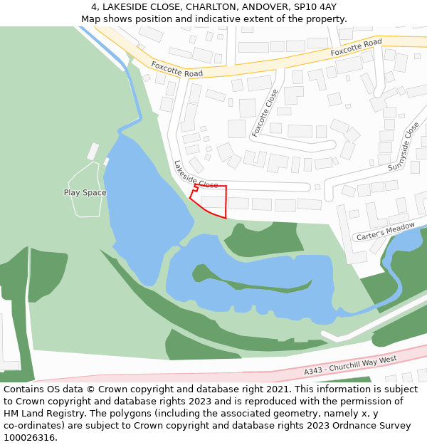 4, LAKESIDE CLOSE, CHARLTON, ANDOVER, SP10 4AY: Location map and indicative extent of plot