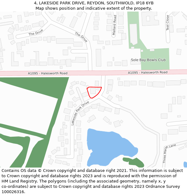 4, LAKESIDE PARK DRIVE, REYDON, SOUTHWOLD, IP18 6YB: Location map and indicative extent of plot