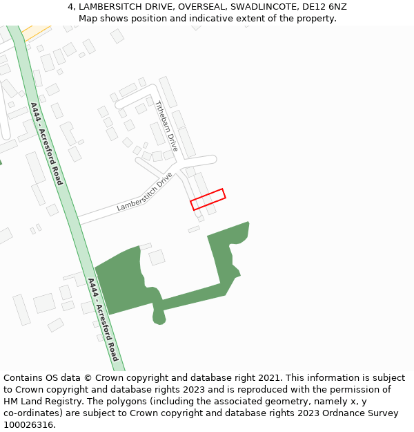 4, LAMBERSITCH DRIVE, OVERSEAL, SWADLINCOTE, DE12 6NZ: Location map and indicative extent of plot