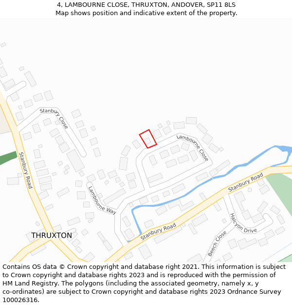 4, LAMBOURNE CLOSE, THRUXTON, ANDOVER, SP11 8LS: Location map and indicative extent of plot