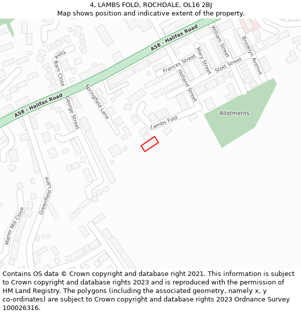 4, LAMBS FOLD, ROCHDALE, OL16 2BJ: Location map and indicative extent of plot