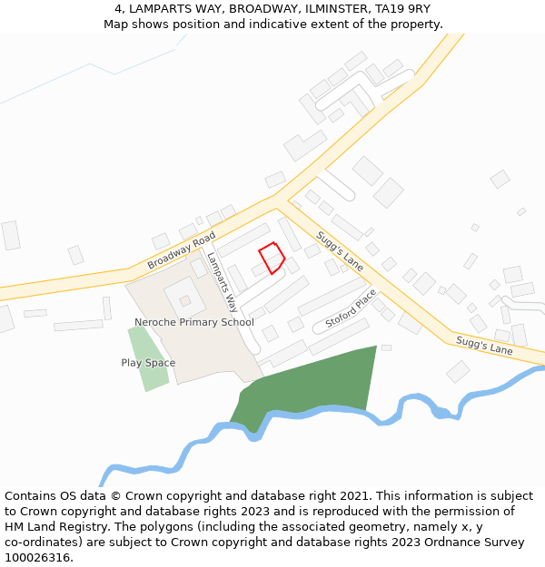 4, LAMPARTS WAY, BROADWAY, ILMINSTER, TA19 9RY: Location map and indicative extent of plot