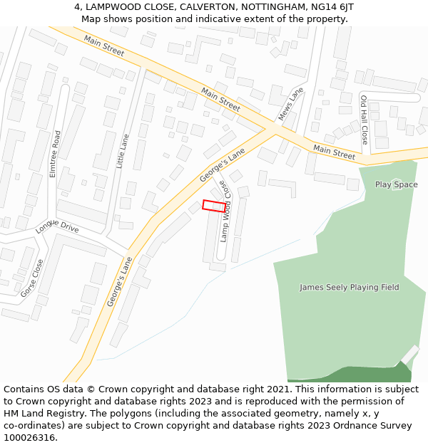 4, LAMPWOOD CLOSE, CALVERTON, NOTTINGHAM, NG14 6JT: Location map and indicative extent of plot