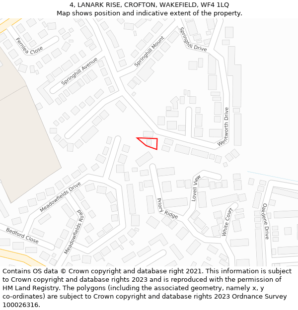 4, LANARK RISE, CROFTON, WAKEFIELD, WF4 1LQ: Location map and indicative extent of plot