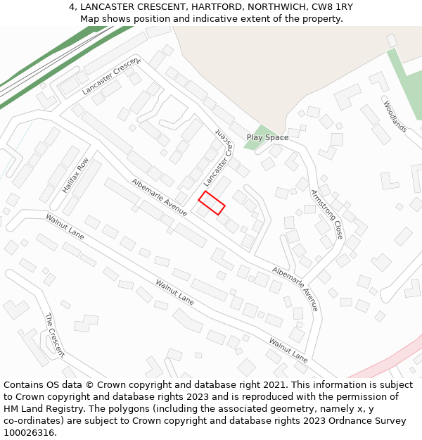 4, LANCASTER CRESCENT, HARTFORD, NORTHWICH, CW8 1RY: Location map and indicative extent of plot
