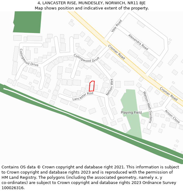 4, LANCASTER RISE, MUNDESLEY, NORWICH, NR11 8JE: Location map and indicative extent of plot