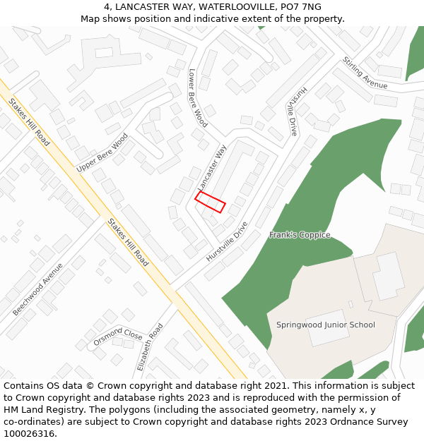 4, LANCASTER WAY, WATERLOOVILLE, PO7 7NG: Location map and indicative extent of plot