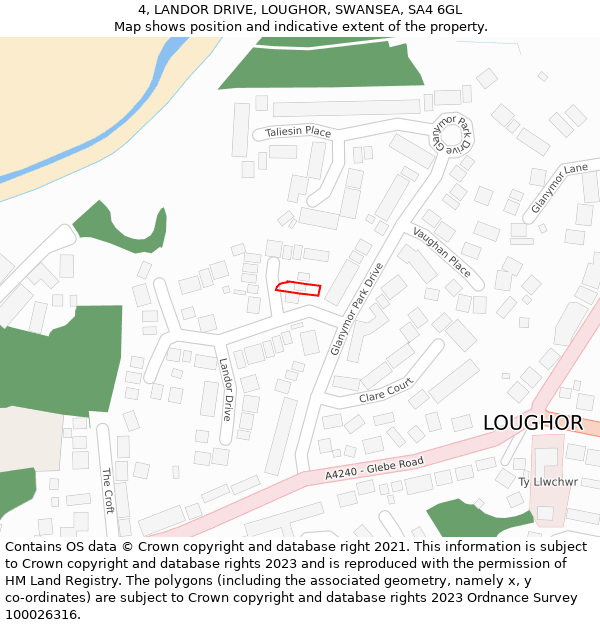 4, LANDOR DRIVE, LOUGHOR, SWANSEA, SA4 6GL: Location map and indicative extent of plot