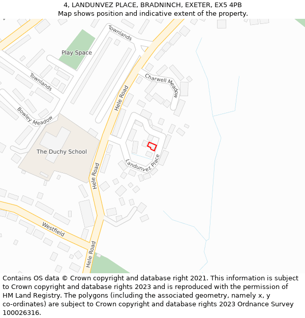 4, LANDUNVEZ PLACE, BRADNINCH, EXETER, EX5 4PB: Location map and indicative extent of plot